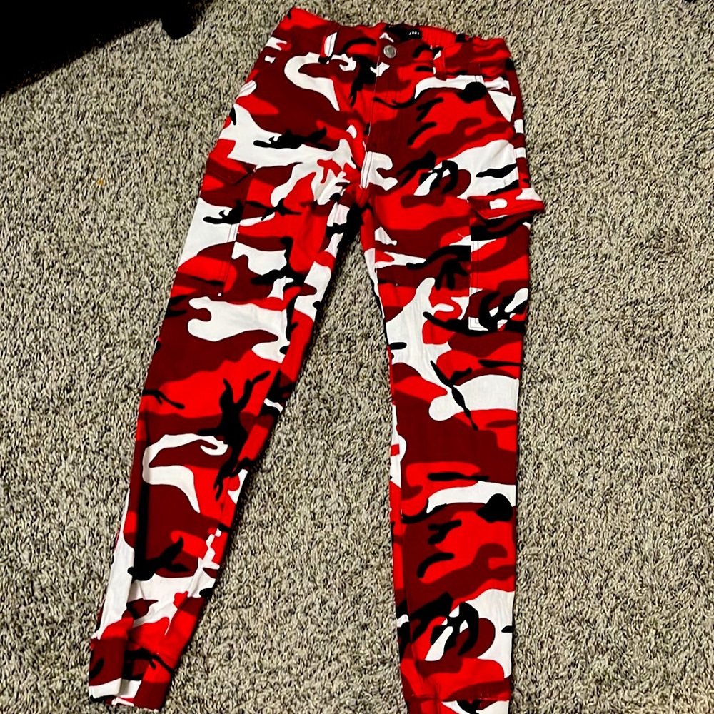 Red camo cargo pants